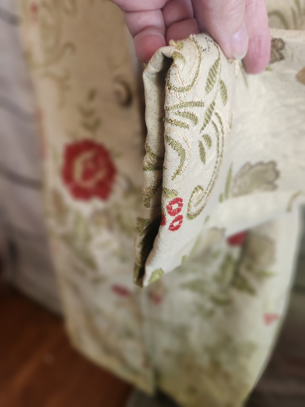 Apostrophe Cream Floral Jacquard Coat with Red & Green Accents - Picture 7 of 12